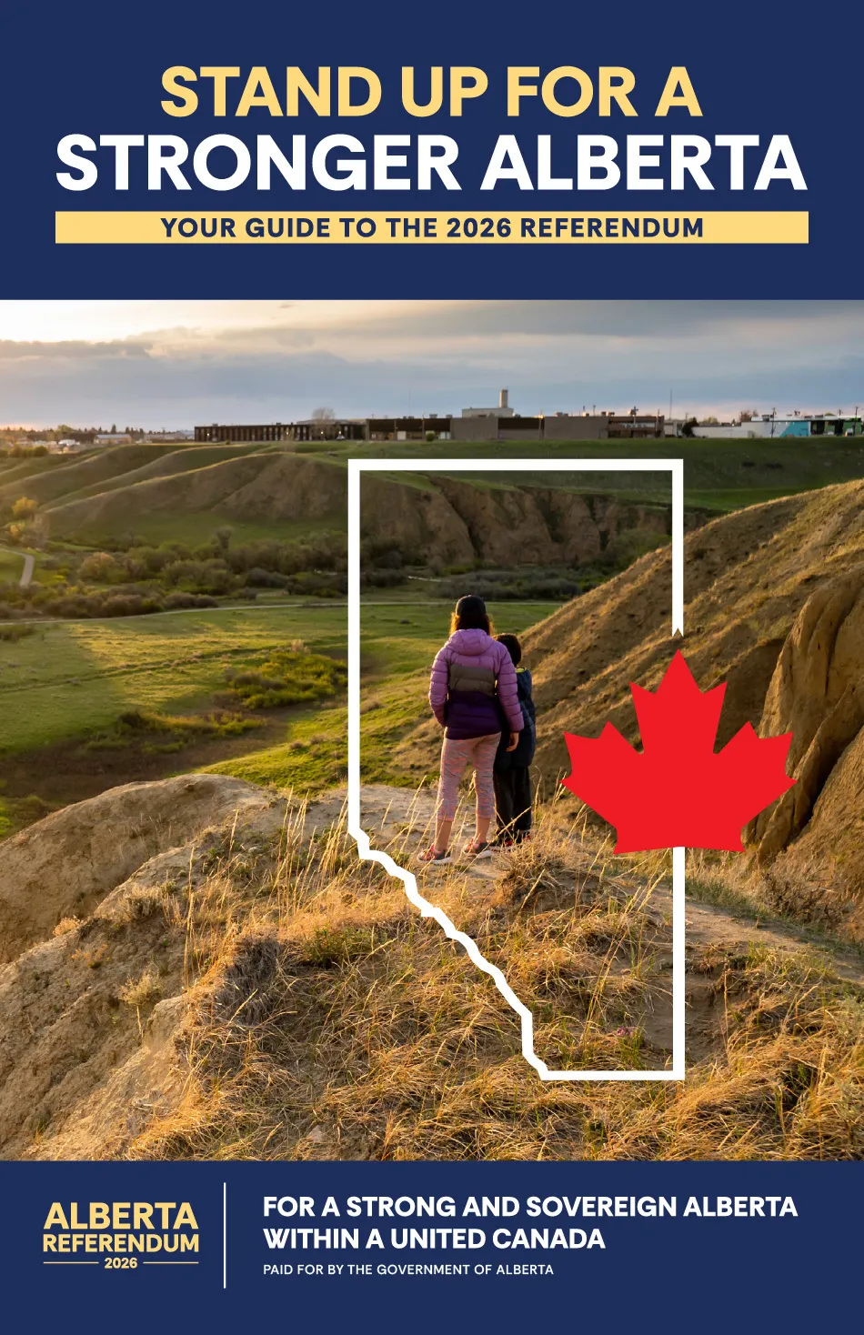 Cover of the 2026 Alberta referendum booklet: Stand Up for a Stronger Alberta, Your Guide to the 2026 Referendum