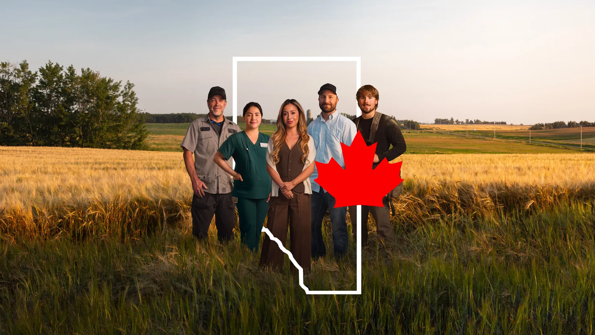Group of Albertans standing in a wheat field - Stand Up for a Stronger Alberta