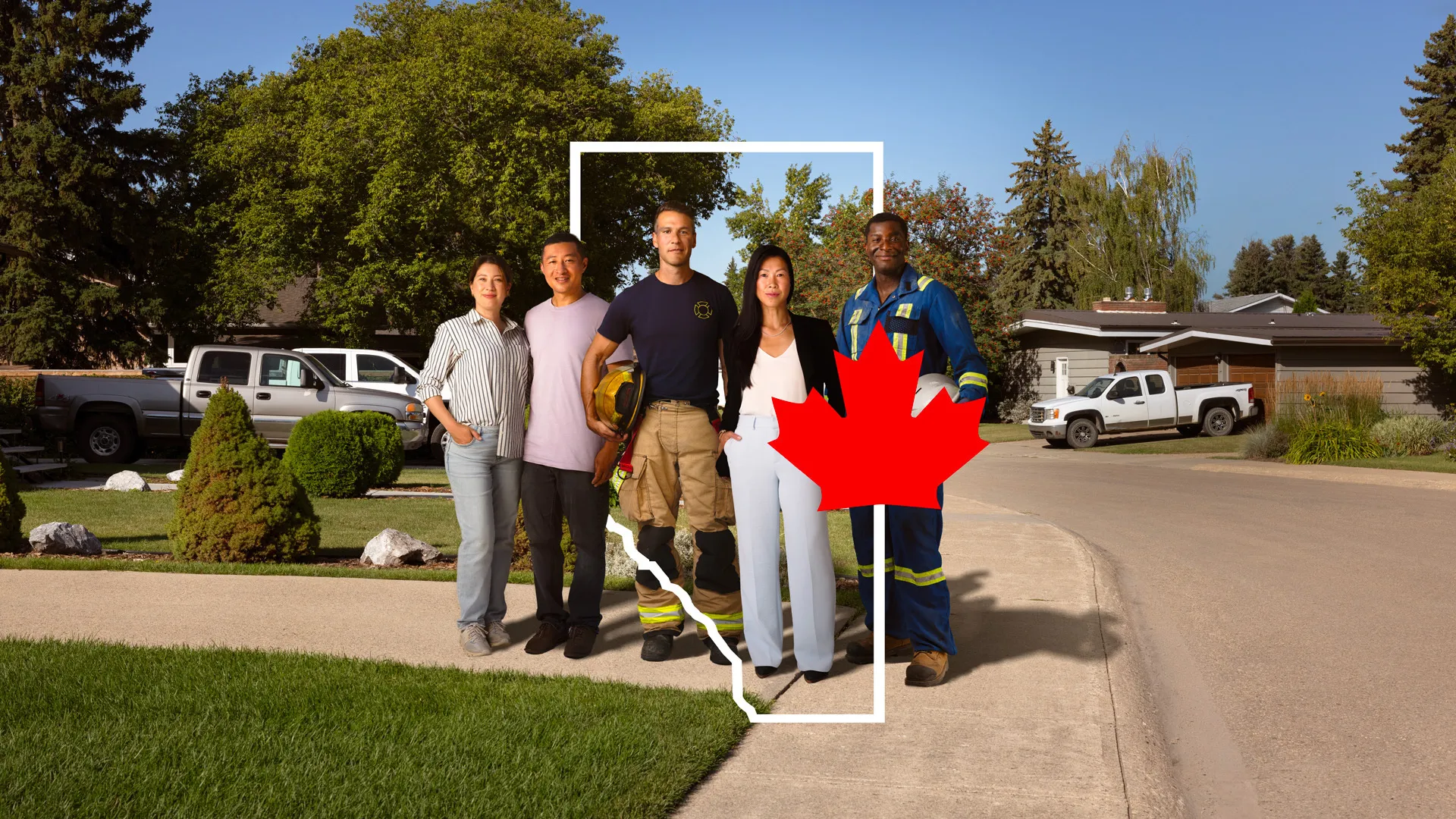 Group of Albertans on a suburban street - Stand Up for Sustainable Immigration