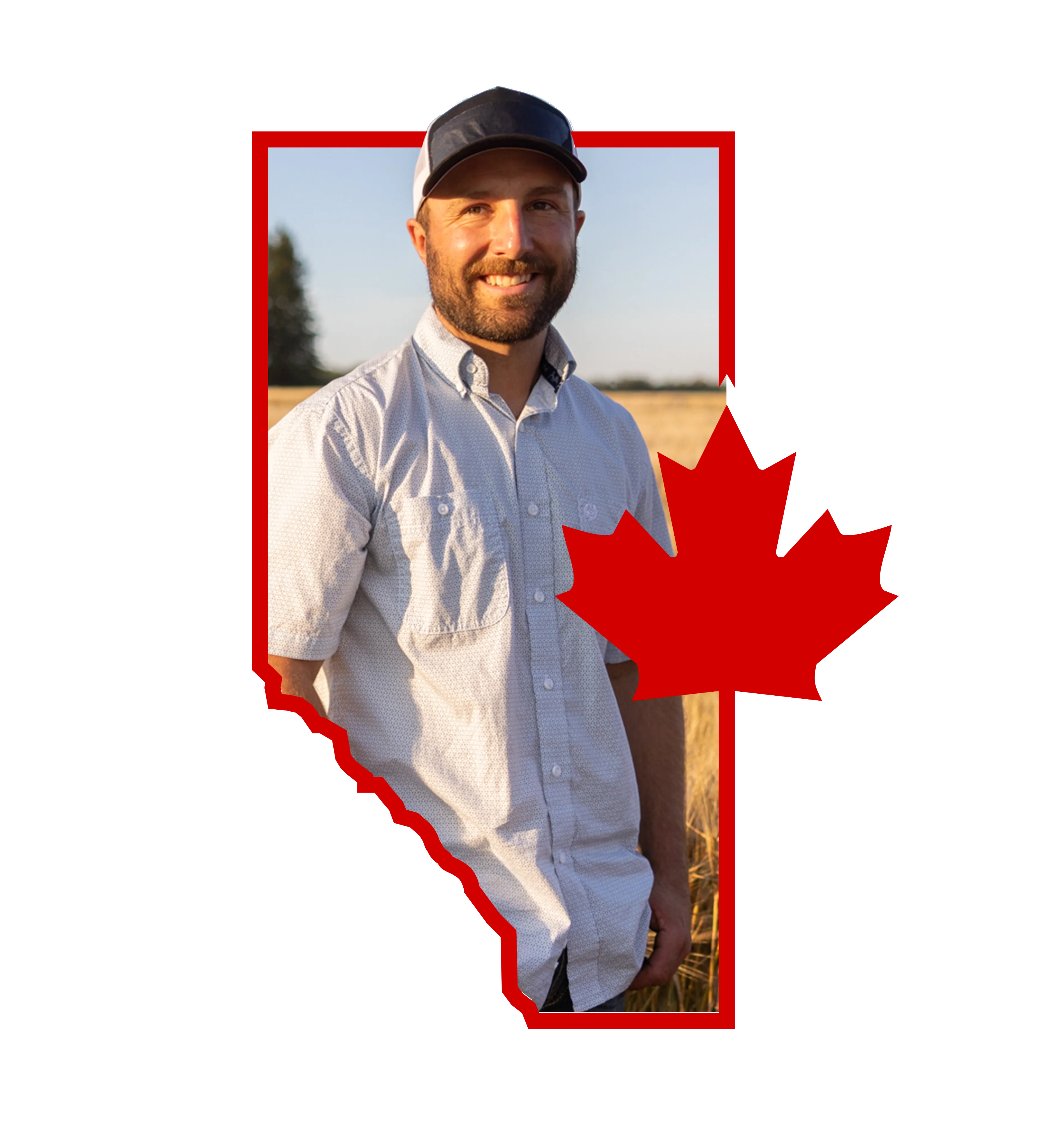 Man with a red maple leaf graphic
